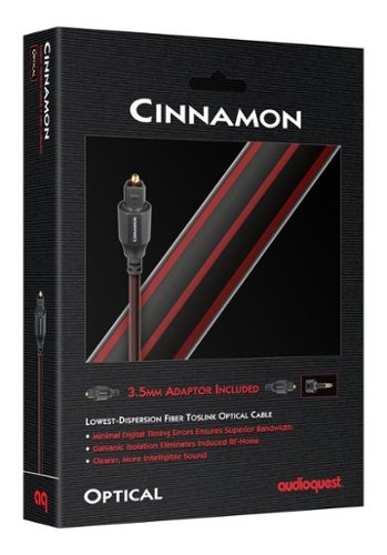 AudioQuest Cinnamon Optical 52.4' Digital  Toslink Fiber-Optic Cable + Mini-Adaptor with Toslink to Toslink Connectors - Black with Red Stripes WORLDWIDE DELIVERY