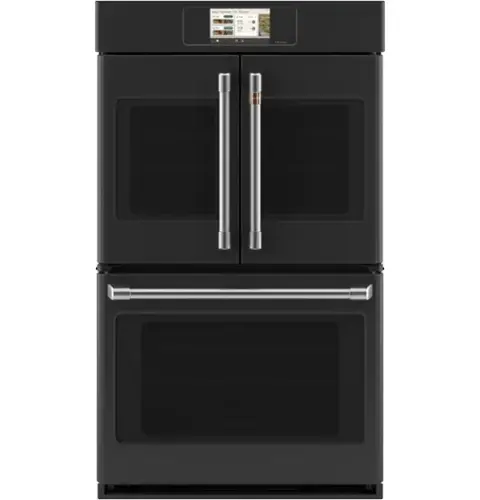 Front. Café - 30" Smart Built-In Double Electric Convection French Door Wall Oven with No Preheat Air Fry - Matte Black.