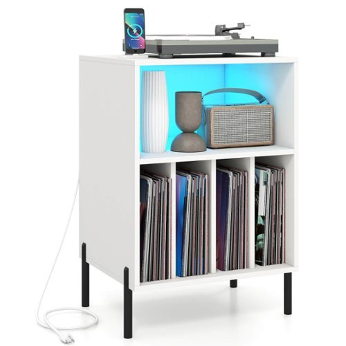 Costway - Record Player Stand Turntable Stand with Vinyl Storage Holder & Shelf Table - White-Front_Standard 