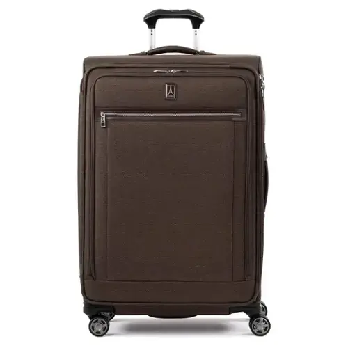 Front. Travelpro - Travelpro Platinum Elite Softside Expandable Checked Luggage, 8 Wheel Spinner Large Suitcase, TSA Lock, Men and Women - Rich Espresso Brown.