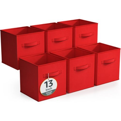 Sorbus - Fabric Storage Cubes, 8 Foldable Storage Bins for Organizing Pantry, Cubbies, Toy Box, Clothes Storage - Red-Front_Standard 