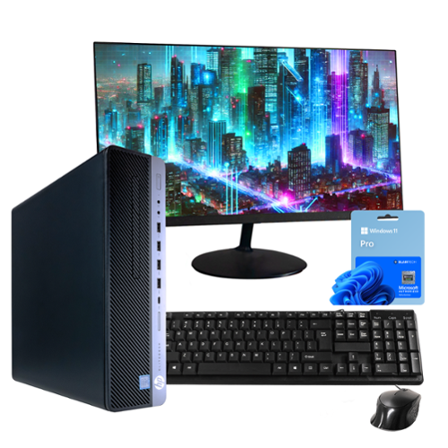 HP - Refurbished Excellent - EliteDesk 800G4 Desktop Computer-Intel i5-16GB DDR4 RAM-500GB SSD-24" LCD-Keyboard & Mouse-Windows 11 Pro - Black-Front_Standard 