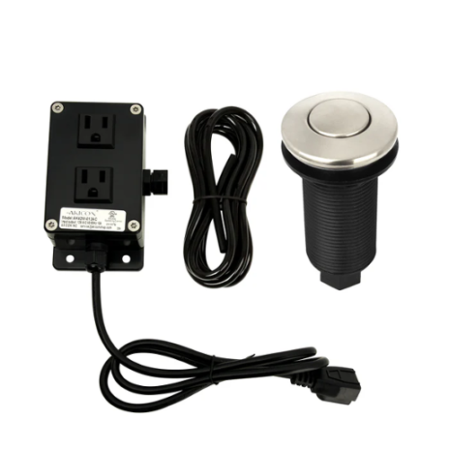 Akicon - Sink Top/Counter Top Dual Outlet Garbage Disposal Kitchen Air Switch Kit - Brushed Nickel-Front_Standard 