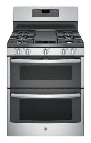  GE - 6.8 Cu. Ft. Self-Cleaning Freestanding Double Oven Gas Convection Range - Stainless Steel