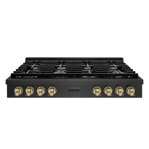 Front. ZLINE - ZLINE Autograph 48 in. 8 Burner Paramount Gas Rangetop in Black Satin Stainless Steel with Bronze Accents (SRTBSZ-48-CB) - Black Satin Stainless Steel.