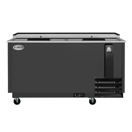 Front. Koolmore - 65 in. Commercial Bottle Cooler in Black with Built-In Opener, ETL Listed, 19 cu. ft. (KM-BOC65-BK) - Black painted steel.