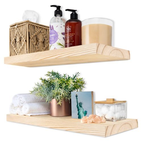 Sorbus - 2 Pack 16" Solid Wood Floating Shelves - for Bathroom Decor, Books, Bedroom & Living Room - Natural-Front_Standard 
