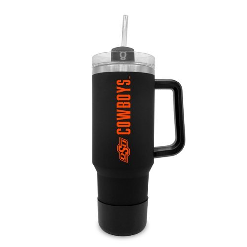 The Fanatic Group - Oklahoma State Cowboys 40oz. Stainless Tumbler with Handle & Removable Straw - Black-Front_Standard 
