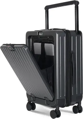 Front. Quick Deer - 24" Hardshell Checked Luggage with Front Pocket, Wide Handle, USB Port, Spinner Wheels and Cup Holder - Graphite.