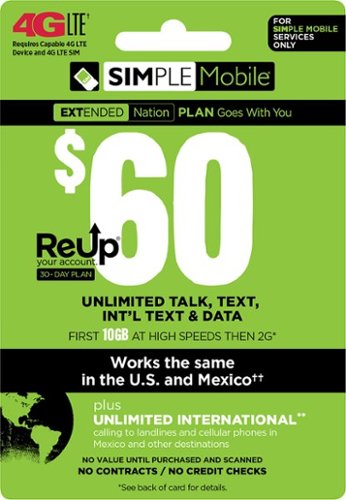  Simple Mobile - $60 ReUp Prepaid Card
