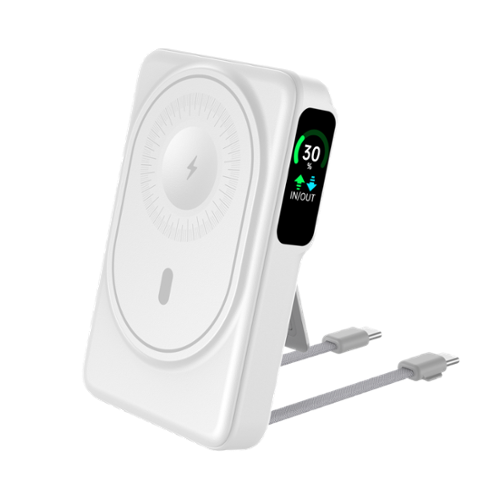 Energizer - 10,000mAh 22.5W Magnetic Wireless Qi/Qi2.0/MagSafe PowerBank, OLED Display, Apple Watch Charger, 2 Built in USB-C Cables - White