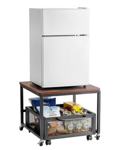 VEVOR - Mini Fridge Stand with Storage, 198 lbs Mini Fridge Table with Movable Storage Cart & Swivel Wheels, Refrigerator Stand - Brown-Front_Standard 