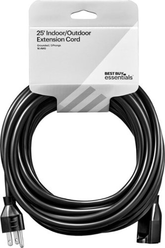 Best Buy essentials™ 25' 16 AWG Indoor/Outdoor Extension Power Cord - Black GLOBAL SHIPPING