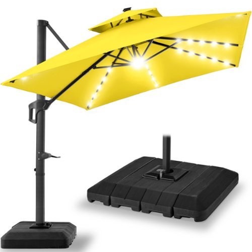 Best Choice Products - 10x10ft 2-Tier Square Outdoor Solar LED Cantilever Patio Umbrella w/ Base Included - Yellow-Front_Standard 