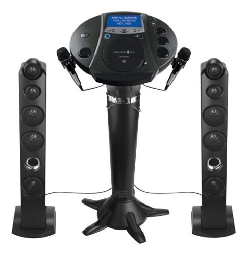 Singing Machine ISM1030BT Bluetooth Pedestal Karaoke System with Resting Tablet Cradle and 7"LCD Color Monitor and Two Microphones, Black
