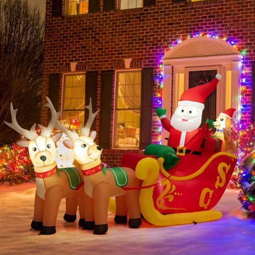 Costway 7.2 FT Long Christmas Inflatable Santa on Sleigh w/ LED Lights Dog & Gifts Yard - Multicolor