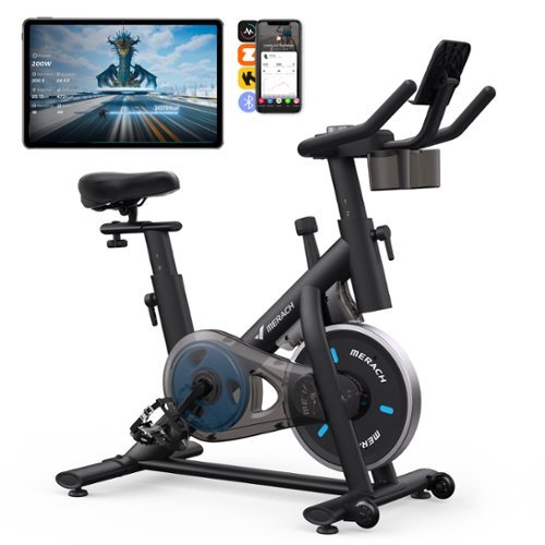 MERACH - S26 Exercise Bike with New RPM Game Mode for Home Stationary Bike Enhanced Electronic, Holder Silent Belt Drive - Black-Front_Standard 