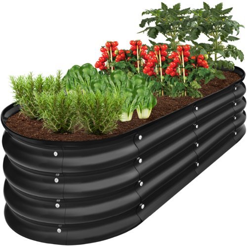 Best Choice Products - 4x2x1ft Outdoor Raised Metal Oval Garden Bed, Planter Box for Vegetables, Flowers - Black-Front_Standard 