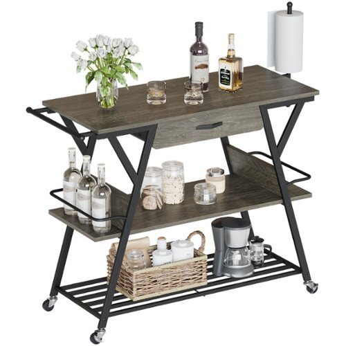 Bestier - Coffee Bar Station, Kitchen Island Cart with Storage and Lockable Wheels - Gray-Front_Standard 