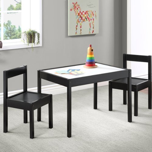 GOODSILO - 3-Piece Children's Dry Erase Activity Table and Chair Set with Durable Wood Construction for Creative Play and Learning - Black-Front_Standard 