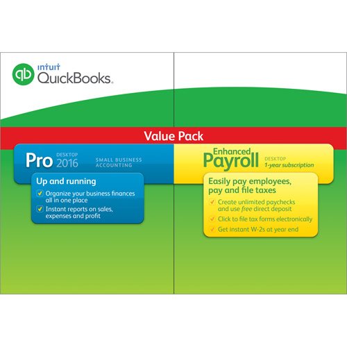  Intuit - QuickBooks Pro Desktop 2016 and Enhanced Payroll (1 User, 1-Year Subscription)