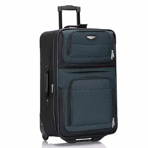 Front. Vulpecula Spade - Amsterdam 25-Inch Softside Expandable Rolling Upright Luggage, Lightweight 2-Wheel Suitcase with Push-Button Handle, - Navy.