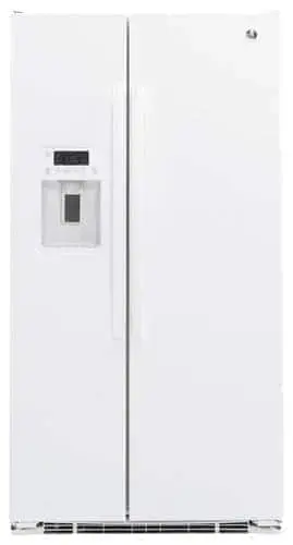 Front. GE - 21.9 Cu. Ft. Side-by-Side Counter-Depth Refrigerator - White.