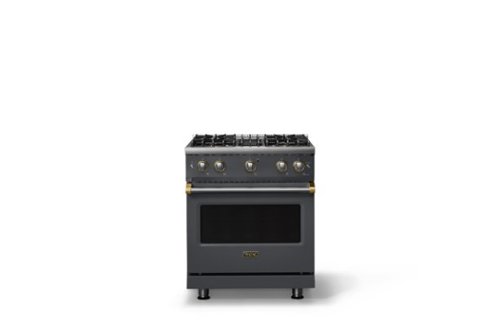 Viking - 30"W. Pro5S 4.0 Cu. Ft. Freestanding Sealed 4 Burner Gas Convection Range-Cast Black w. Brushed Brass - Cast Black