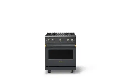 Front. Viking - Pro 5 Series 4.0 Cu. Ft. Freestanding Sealed 4 Burner Gas Convection Range - Cast Black w. Brushed Brass Trim - Cast Black.