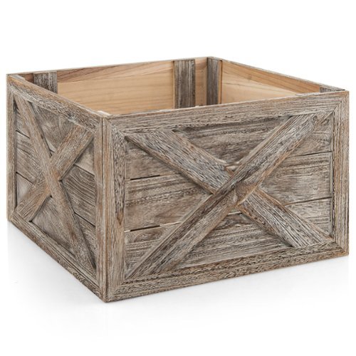 Costway Wooden Tree Collar Box Farmhouse Christmas Tree Skirt Cover 30.5 x- Grey