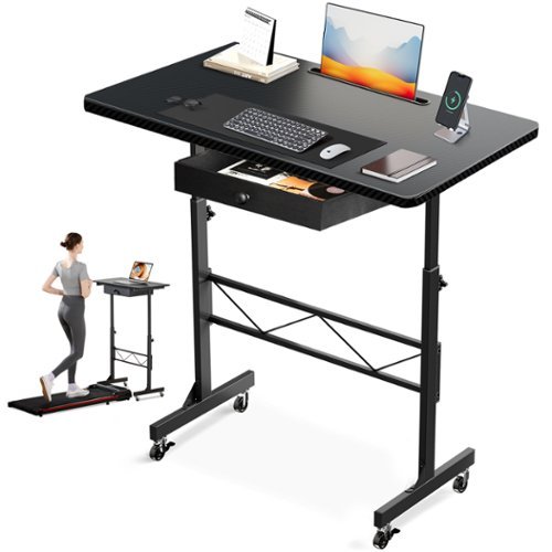 GTPlayer - Mobile Standing Desk 32 IN Sit Stand Computer Desks Carbon Fiber Desktop - Black-Front_Standard 