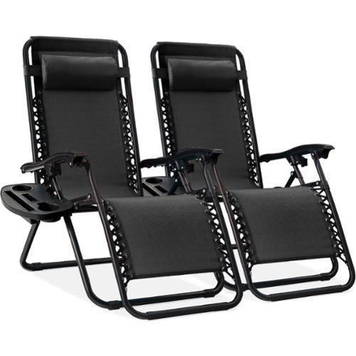 Best Choice Products - Set of 2 Zero Gravity Lounge Chair Recliners for Patio, Pool w/ Cup Holder Tray - Black-Front_Standard 