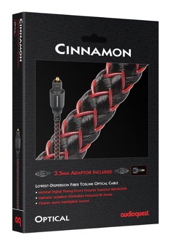 AudioQuest Cinnamon Optical 4.9' Digital  Toslink Fiber-Optic Cable + Mini-Adaptor with Toslink to Toslink Connectors - Red on Black WORLDWIDE DELIVERY