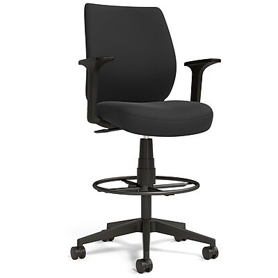 Staples - Essentials Fabric Drafting Chair with Backrest and Footrest, (UN59388) - Black-Front_Standard 