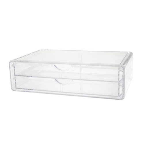 Martha Stewart - Brody Desktop Organization Box with 2 Half Moon Opening Pullout Drawers- Plastic - Clear-Front_Standard 