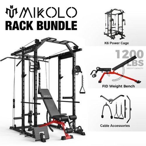 Mikolo - Power Rack Cage, 1500 lbs Weight Rack with Cable Crossover Machine, Multi-Function Squat Rack - Black-Front_Standard 