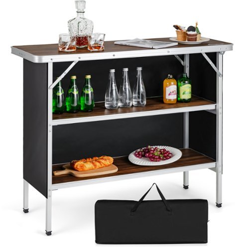 Costway Folding Camping Table Aluminum Portable Picnic Table with 2-Tier Shelves