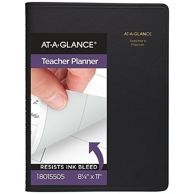 AT-A-GLANCE - 8.25" x 10.88" Weekly Teacher's Planner, Faux Leather Cover - Black-Front_Standard 