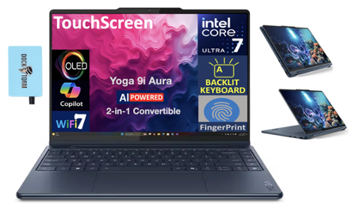 Lenovo - Yoga 9i Aura Edition 2-in-1 Laptop 14.0 2.8K (Intel Ultra 7-258V, 32GB LPDDR5X, Win 11 Pro) w/USB Hub - Cosmic Blue-Front_Standard 