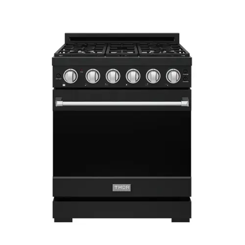 Front. Thor Kitchen - Gordon Ramsay Series by Thor Kitchen 4.55 Cu. Ft Freestanding Liquid Propane Gas Range with Stainless Steel Hardware - Black.
