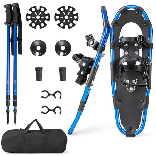 Costway 21"/25"/30"4-in-1 Lightweight Terrain Aluminum Snowshoes W/Ski Poles Carry Bag - Navy