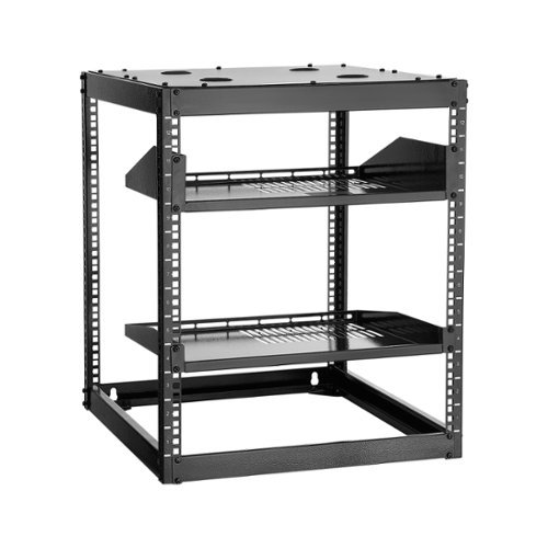 VEVOR - 12U Open Frame Network Rack, 23 in Depth, Wall Mounted or Floor Standing Server Rack, Heavy Duty 4 Post - Black-Front_Standard 