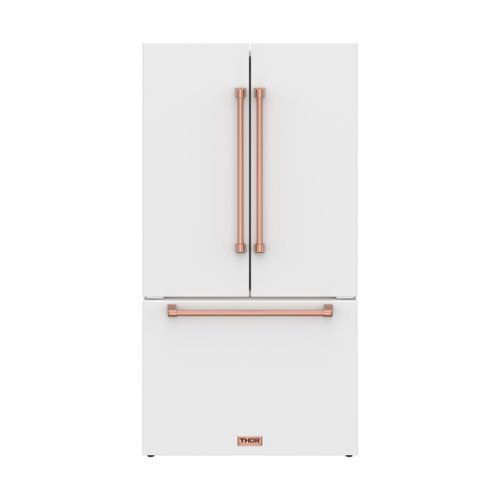 36 in. Wide Gordon Ramsay Series by Thor Kitchen 20.3 Cu. Ft. Counter Depth Refrigerator with Rose Gold Hardware - Matte White
