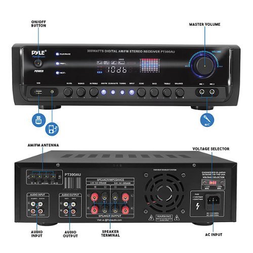 PYLE 300W 4-Ch. Stereo Receiver - Black WORLDWIDE DELIVERY