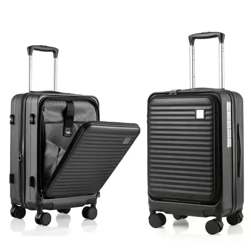 Front. DORLUKFU - Expandable Carry On Luggage Durable Hardside Lightweight Rolling Suitcases with Spinner Wheels TSA Lock, (Black, - Black.