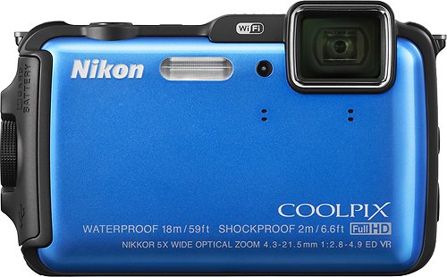  Nikon - Coolpix AW120 16.0-Megapixel Waterproof Digital Camera - Blue