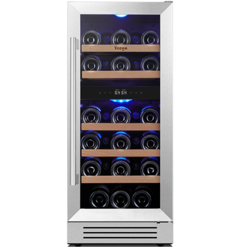 Yeego - 15 inch Wine Cooler Refrigerator Dual-zone 28-Bottle for Home Bar， - Stainless Steel-Front_Standard 