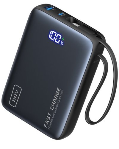 INIU - Pocket Power 20K Portable Power Bank with Built-In USB-C Cable (IN&OUT), 20000mAh PD 22.5W, for iPhone & Android - Black