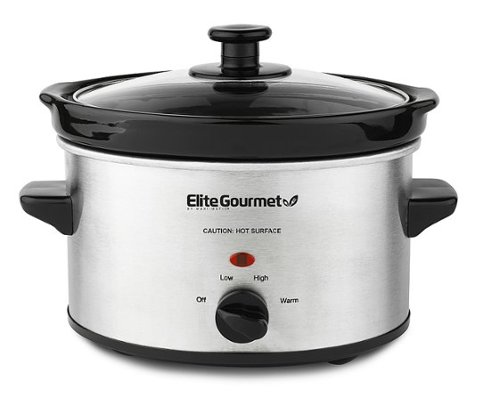 Elite Gourmet - 2Qt. Oval Slow Cooker - Stainless Steel