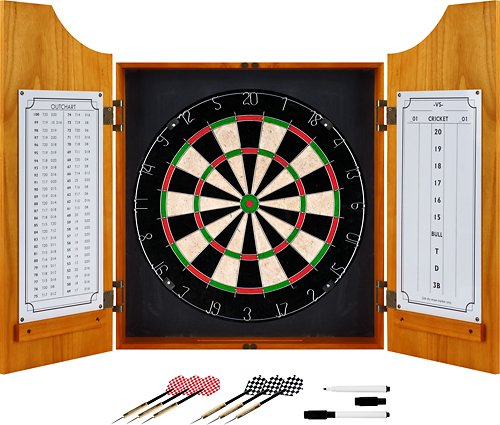Trademark Games - Solid Wood Dart Cabinet Set - Pro Style Board and Darts - Pine